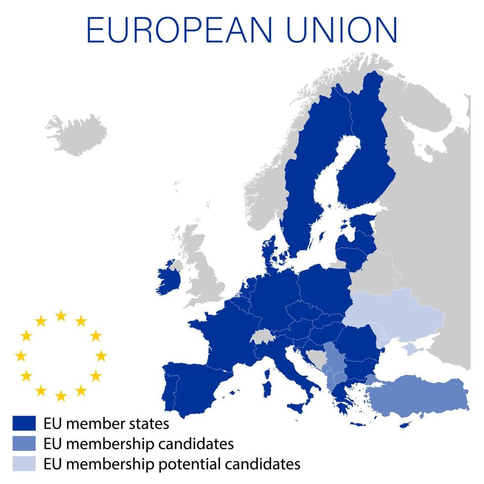 European Union on political map of the Europe in 2022 vector