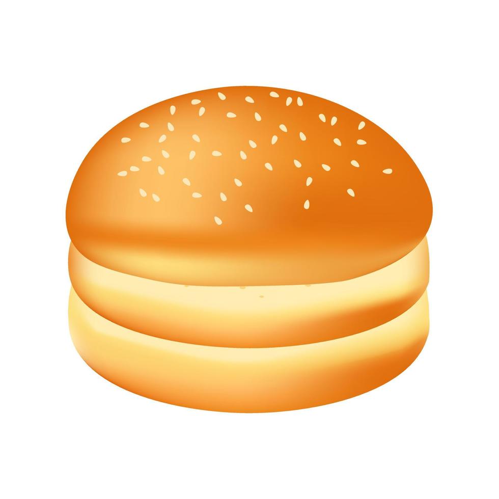 bollo o pan realista con sésamo para ilustración de hamburguesa de comida vector