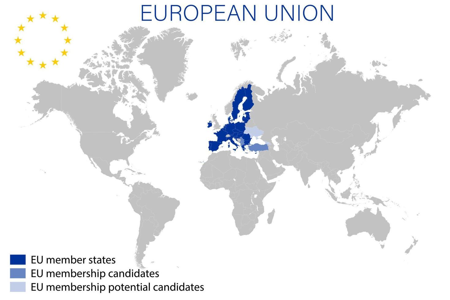 European Union on political map of the world in 2022 vector