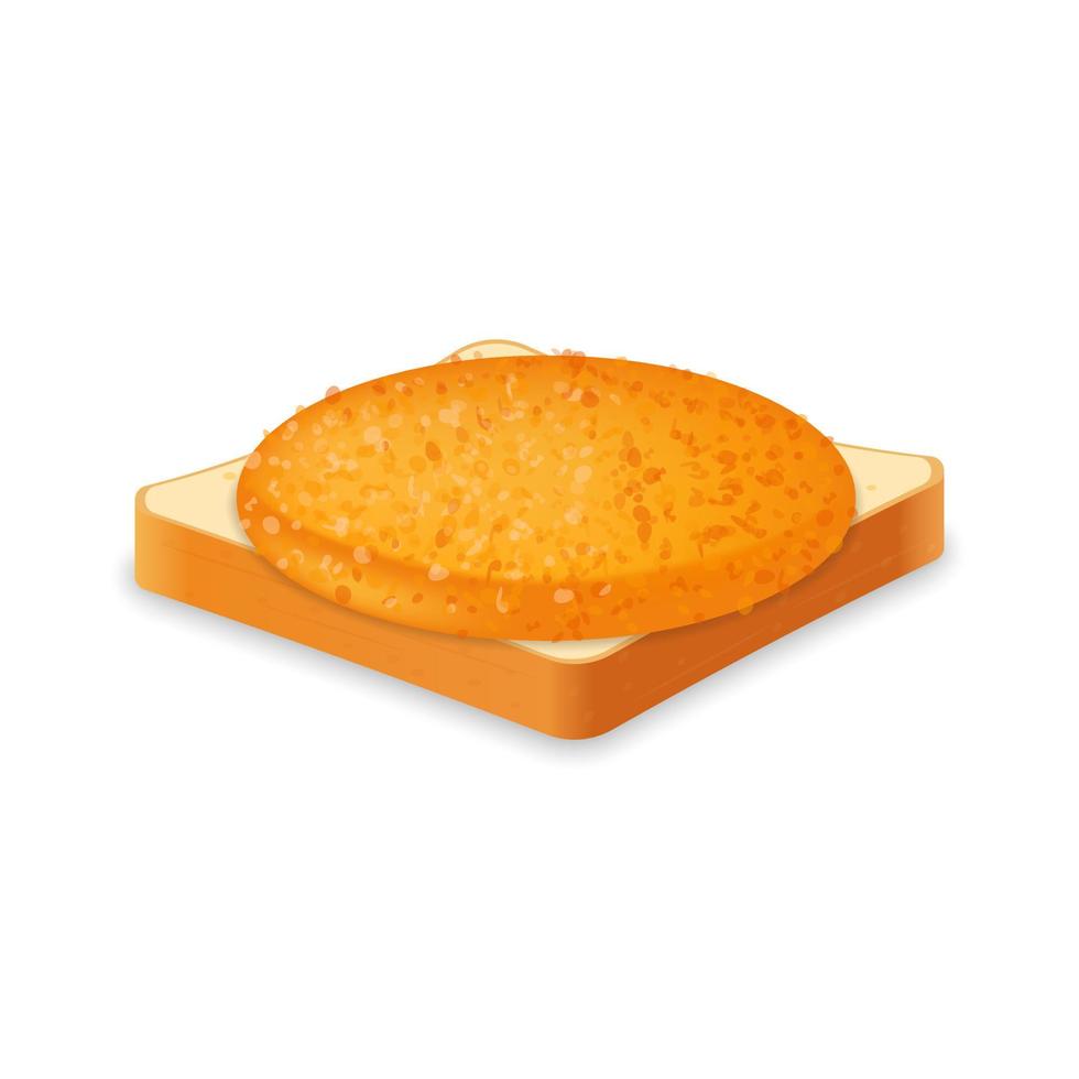 Sandwich from fresh bread with chicken cutlet Illustration of fast food meal vector
