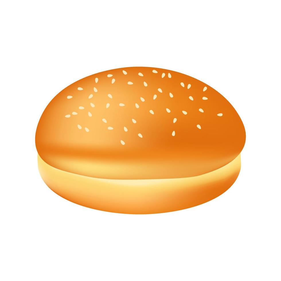 bollo o pan realista con sésamo para ilustración de hamburguesa de comida vector