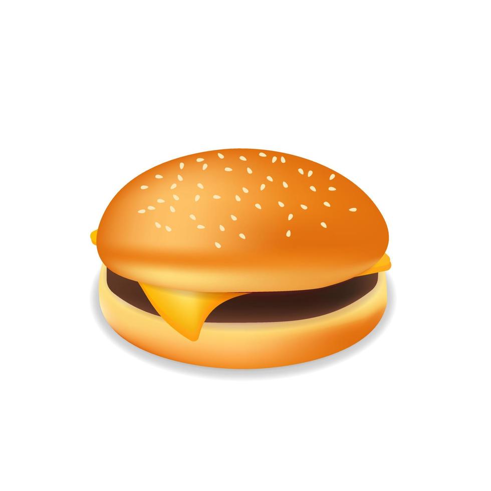 hamburguesa con queso realista o sándwich con comida rápida de carne vector