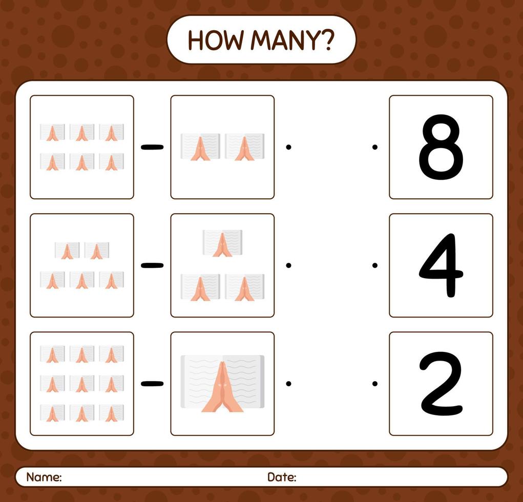 How many counting game with reading quran. worksheet for preschool kids, kids activity sheet, printable worksheet vector