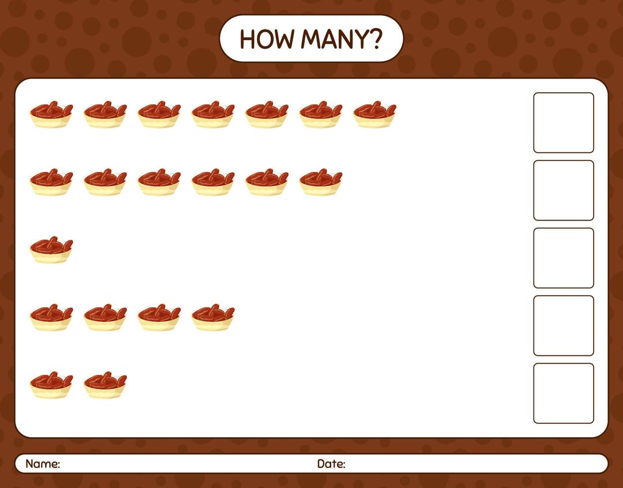 How many counting game with bowl of dates. worksheet for preschool kids, kids activity sheet, printable worksheet vector