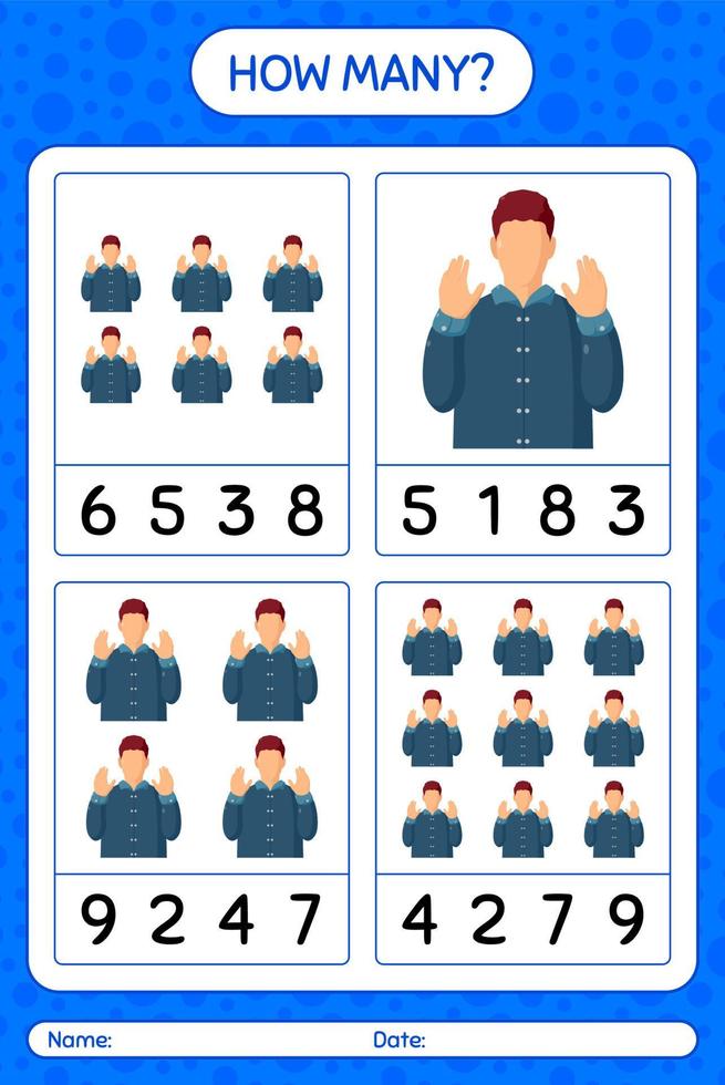 How many counting game with praying. worksheet for preschool kids, kids activity sheet, printable worksheet vector