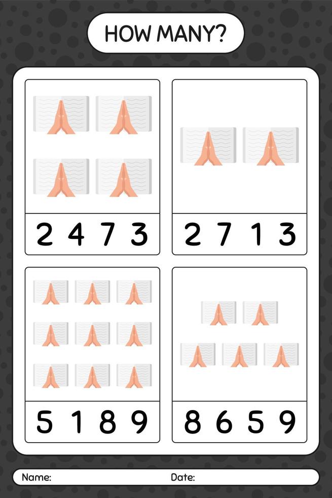 How many counting game with reading quran. worksheet for preschool kids, kids activity sheet, printable worksheet vector