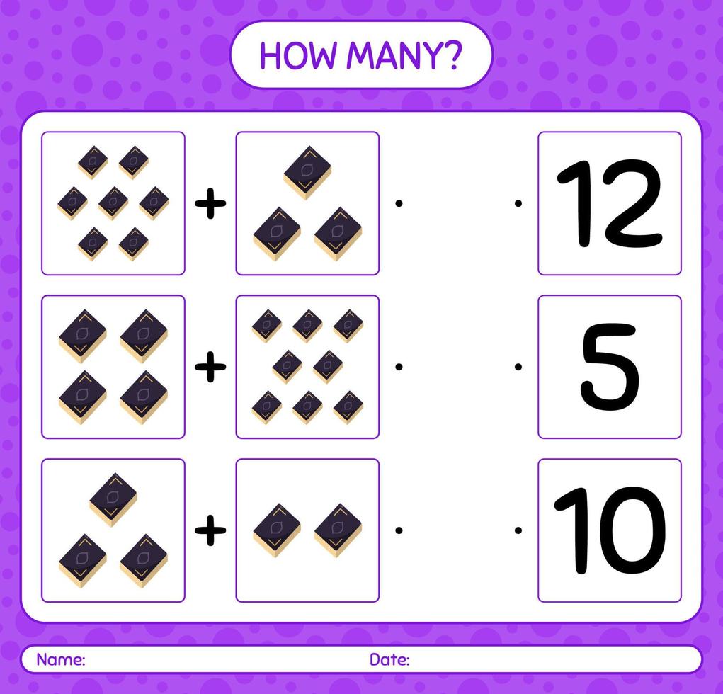 How many counting game with quran. worksheet for preschool kids, kids activity sheet, printable worksheet vector