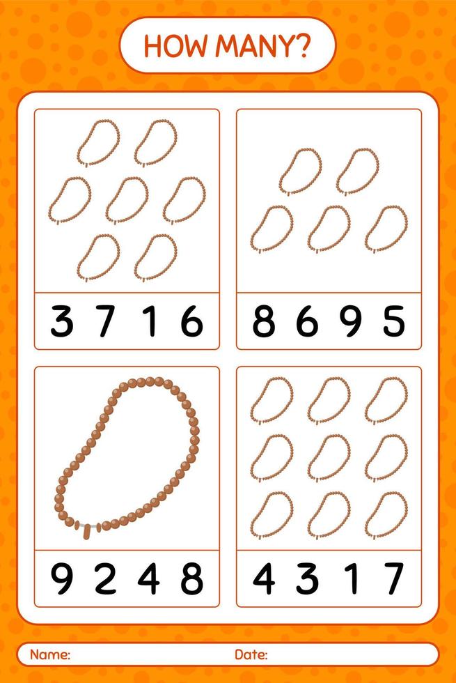 How many counting game with prayer beads. worksheet for preschool kids, kids activity sheet, printable worksheet vector