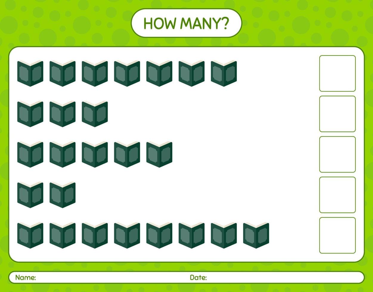 How many counting game with quran. worksheet for preschool kids, kids activity sheet, printable worksheet vector