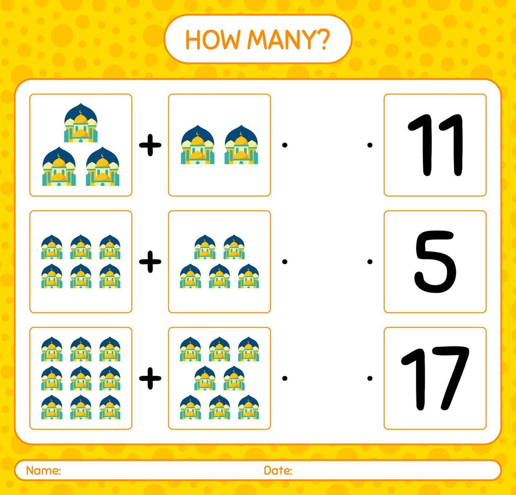 How many counting game with mosque. worksheet for preschool kids, kids ...