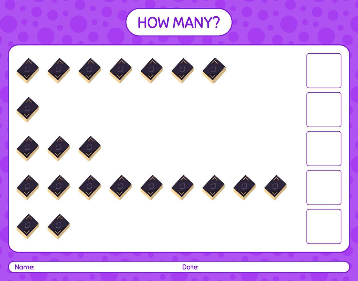 How many counting game with quran. worksheet for preschool kids, kids activity sheet, printable worksheet vector