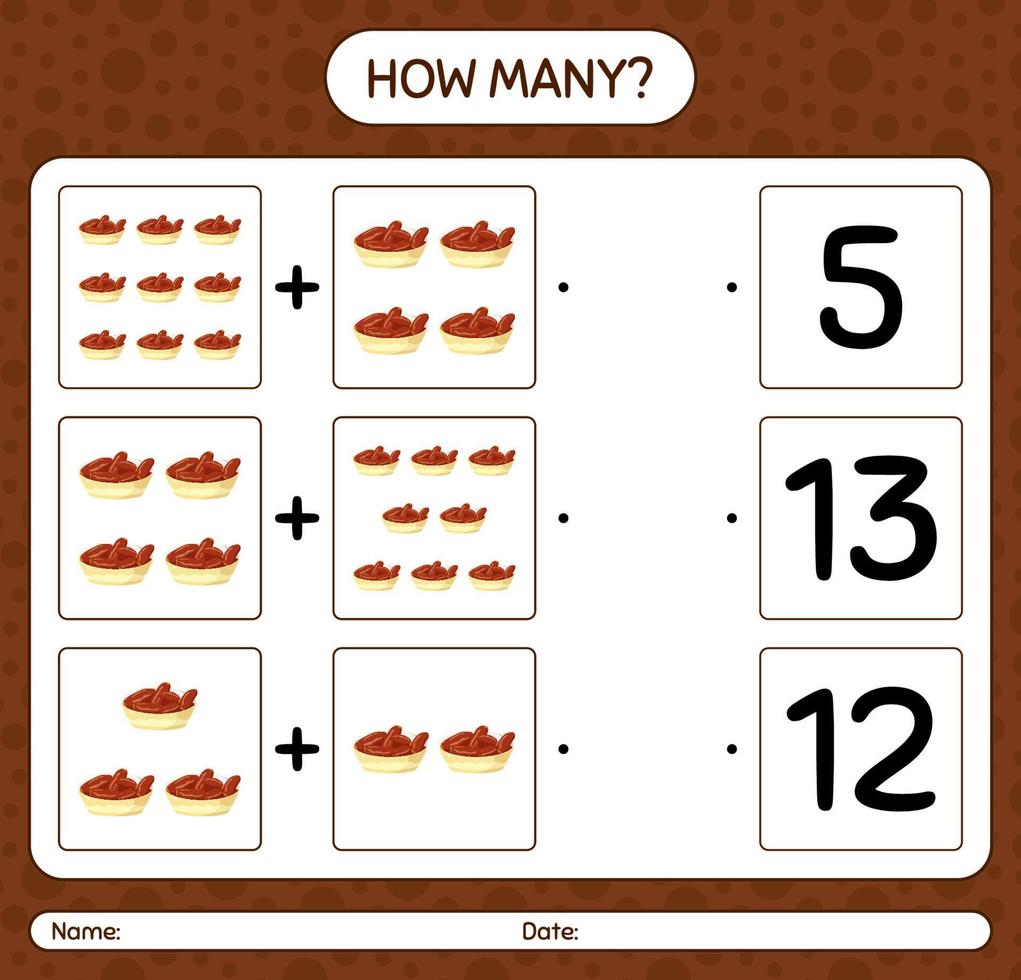 How many counting game with bowl of dates. worksheet for preschool kids, kids activity sheet, printable worksheet vector