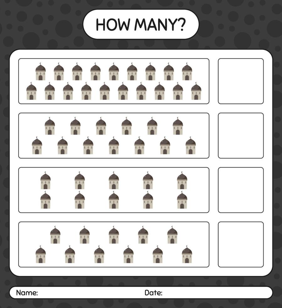 How many counting game with mosque. worksheet for preschool kids, kids activity sheet, printable worksheet vector