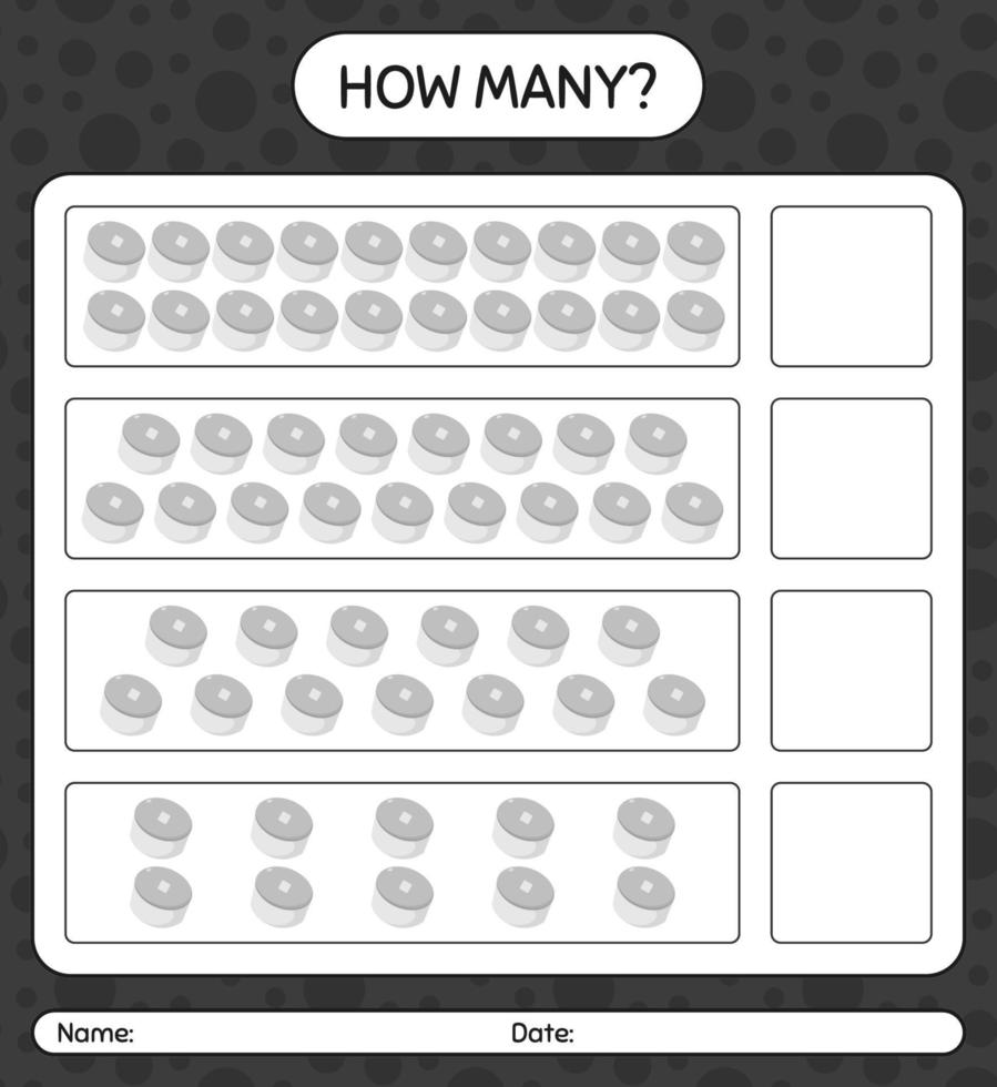 How many counting game with cap. worksheet for preschool kids, kids activity sheet, printable worksheet vector