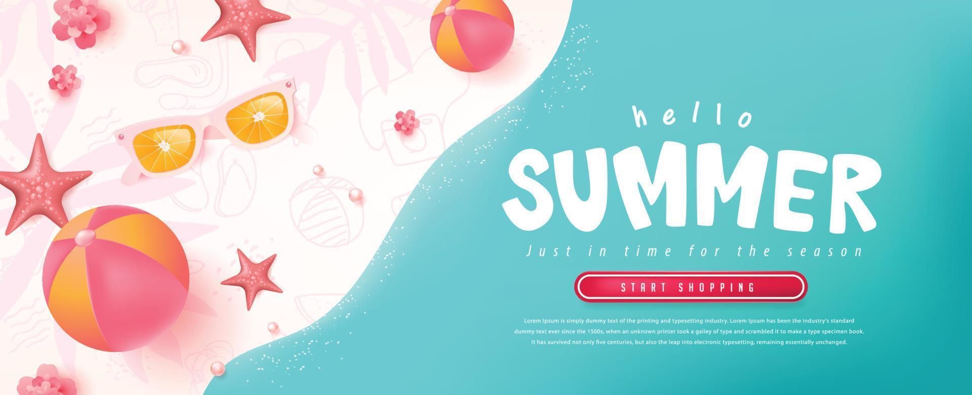 Colorful Summer sale beach vibes background layout banner vector
