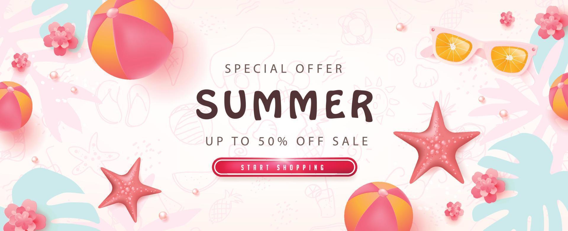 Colorful Summer sale beach vibes background layout banner vector