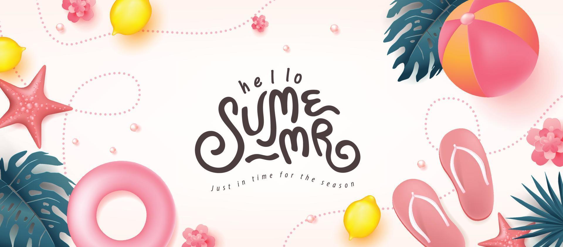 Colorful Summer beach vibes background layout banner and summer calligraphy vector