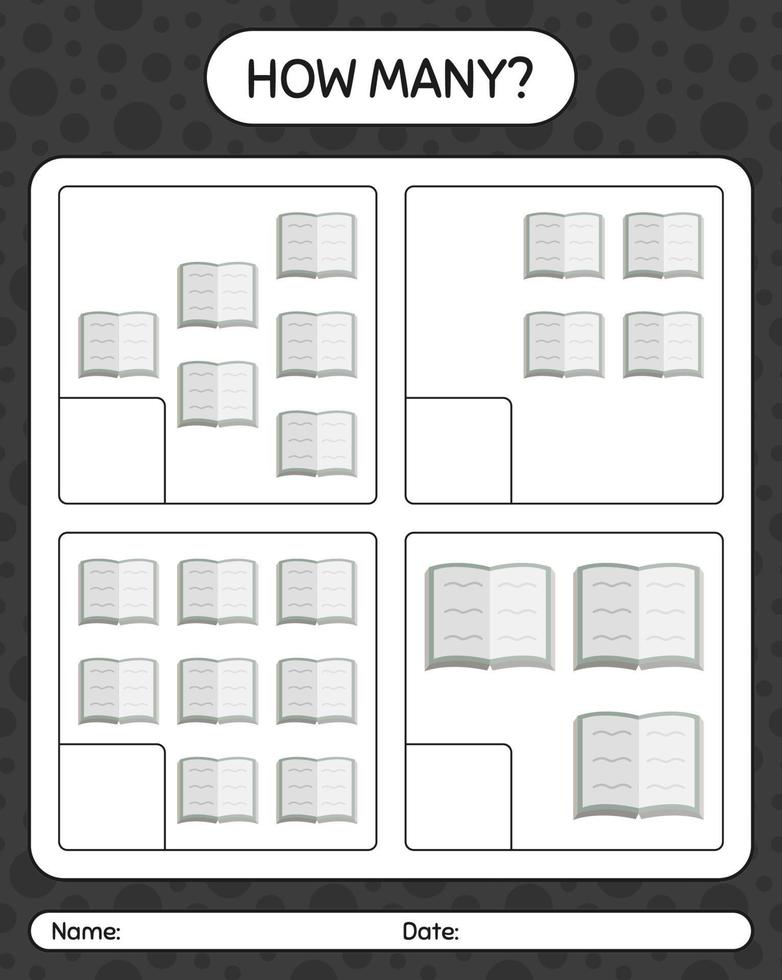 How many counting game with quran. worksheet for preschool kids, kids activity sheet, printable worksheet vector