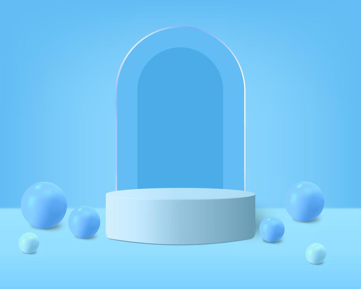 Balloon with pedestal and arch scene on blue background for showing product vector