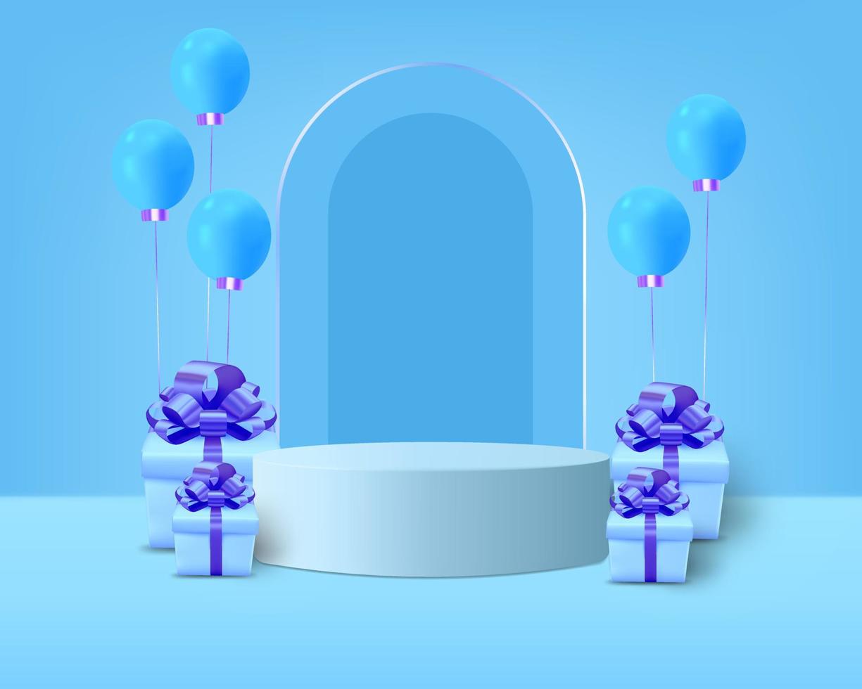 Balloon with gift box and 3d podium for placing product vector