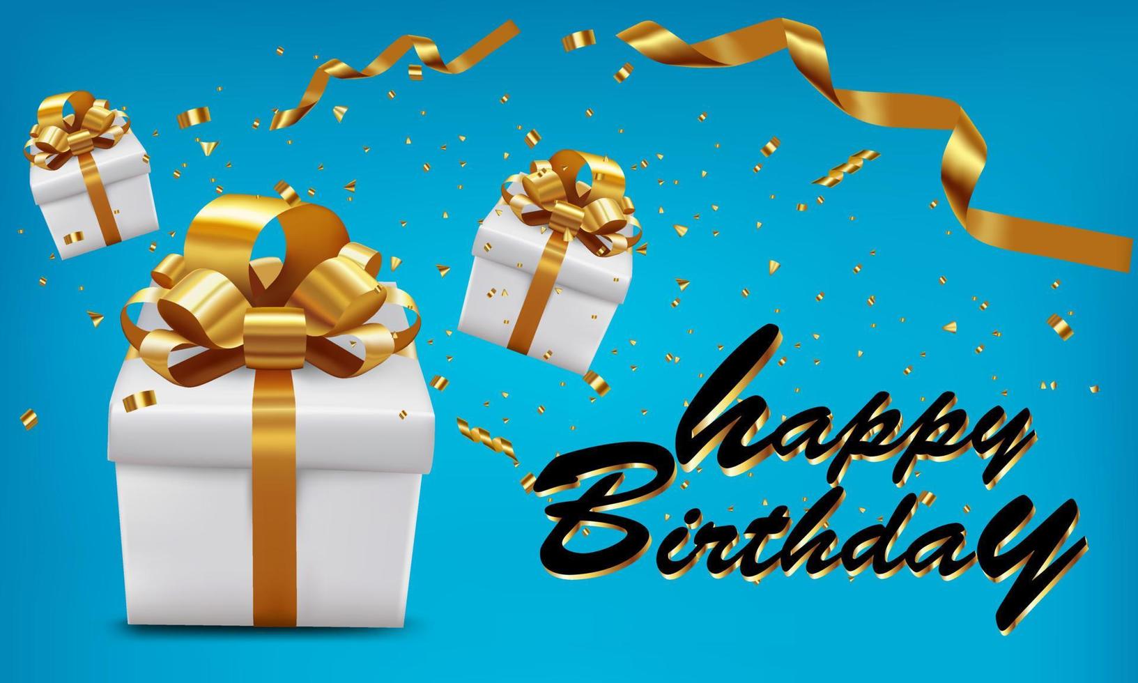 Gift box with text and ribbon for birthday on the blue background vector