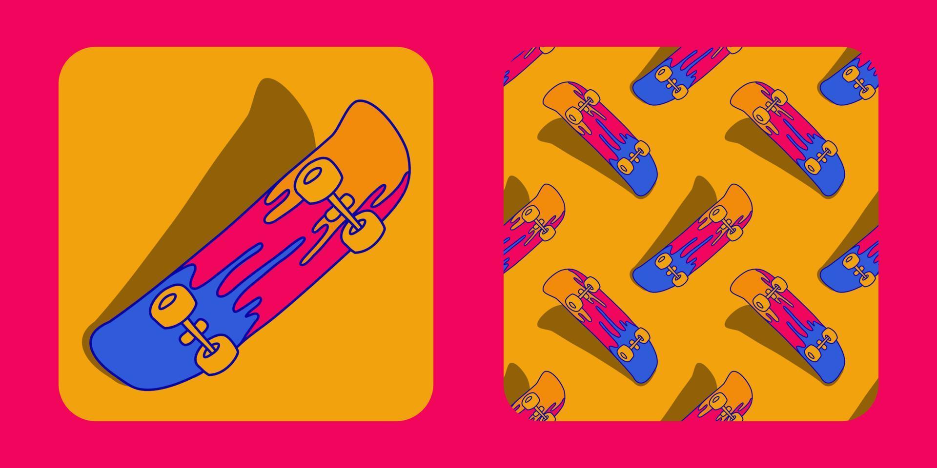 Illustration of skateboard with design pattern. Can be used for sticker, design composition, print on clothes, etc. vector