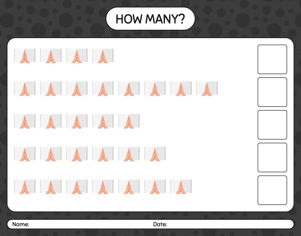 How many counting game with reading quran. worksheet for preschool kids, kids activity sheet, printable worksheet vector