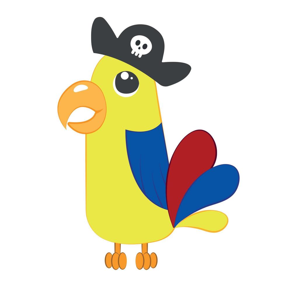 lindo loro pirata en un sombrero pirata con una calavera vector