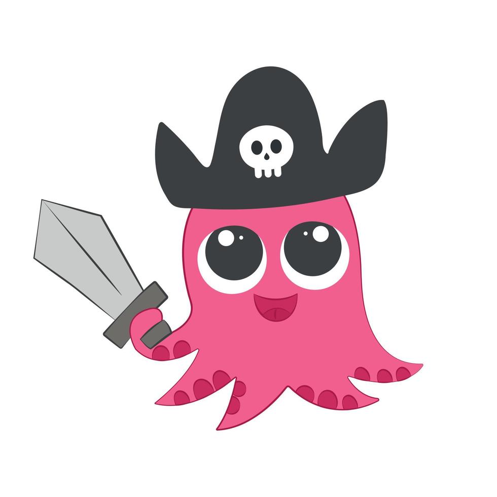 Cute Octopus Pirate with a Sword vector