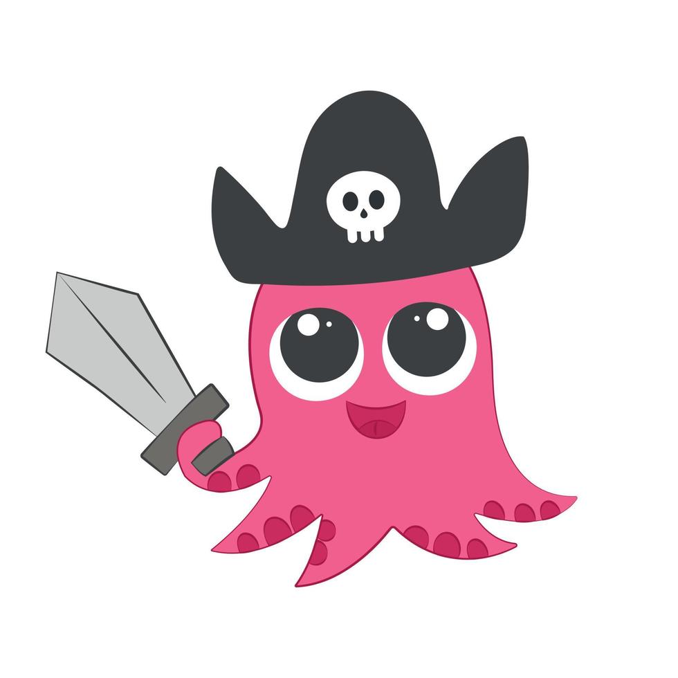 lindo pulpo pirata con una espada vector