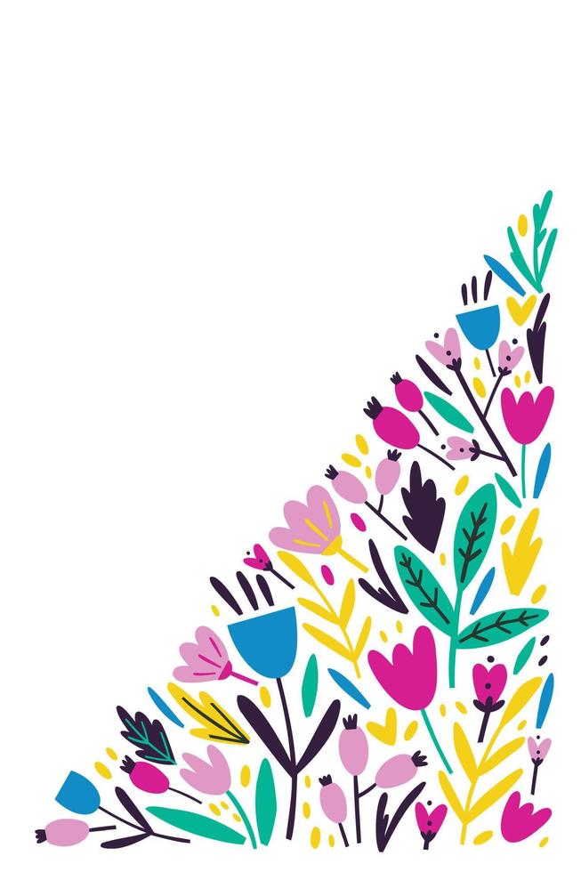 template card design with hand drawn flowers in flat style. vector illustration