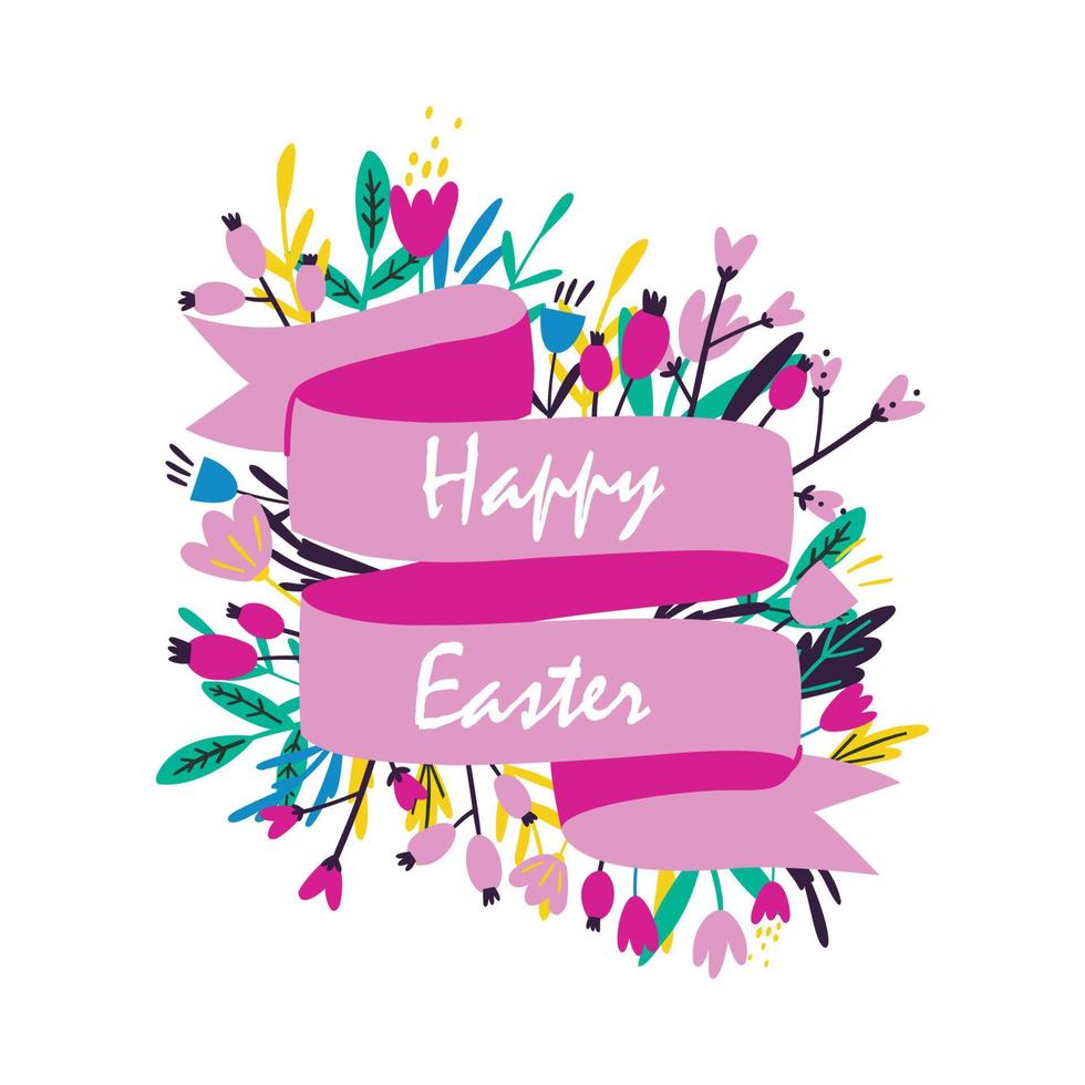 ribbon with the inscription Happy Easter in cute spring colorful colors. vector illustration