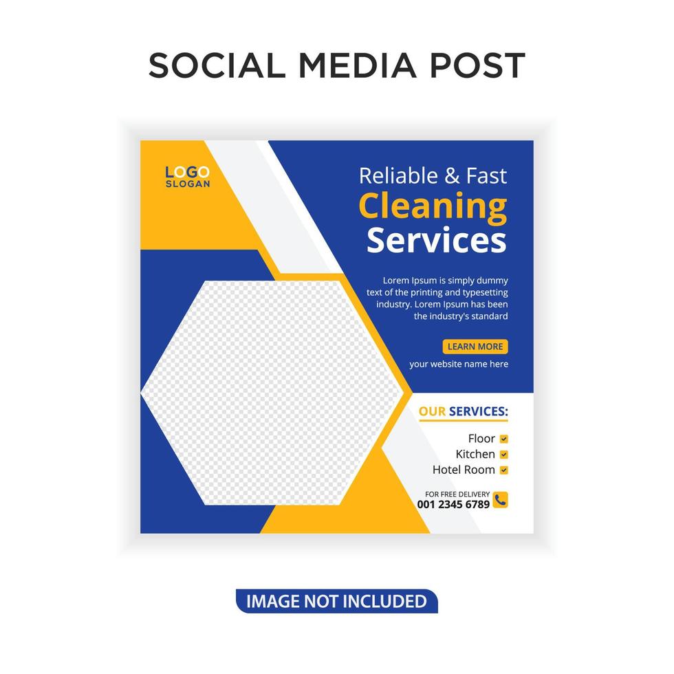 Reliable and fast cleaning services social media square banner vector