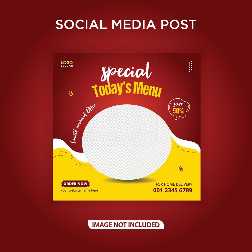 banner de menú de comida especial publicación en redes sociales vector