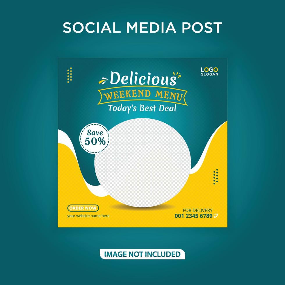 Delicious weekend menu banner social media post vector