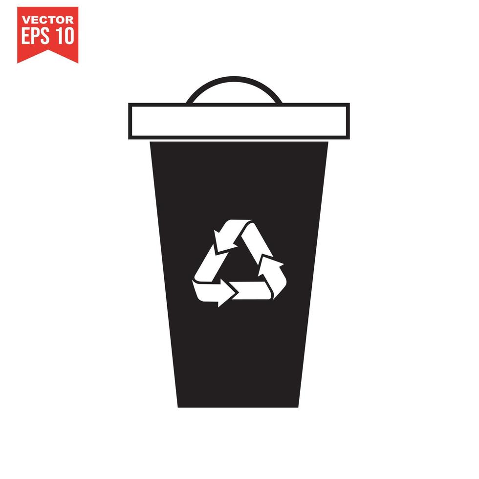 Trash can icon with recycle sign. Garbage bin or basket with recycling symbol. vector