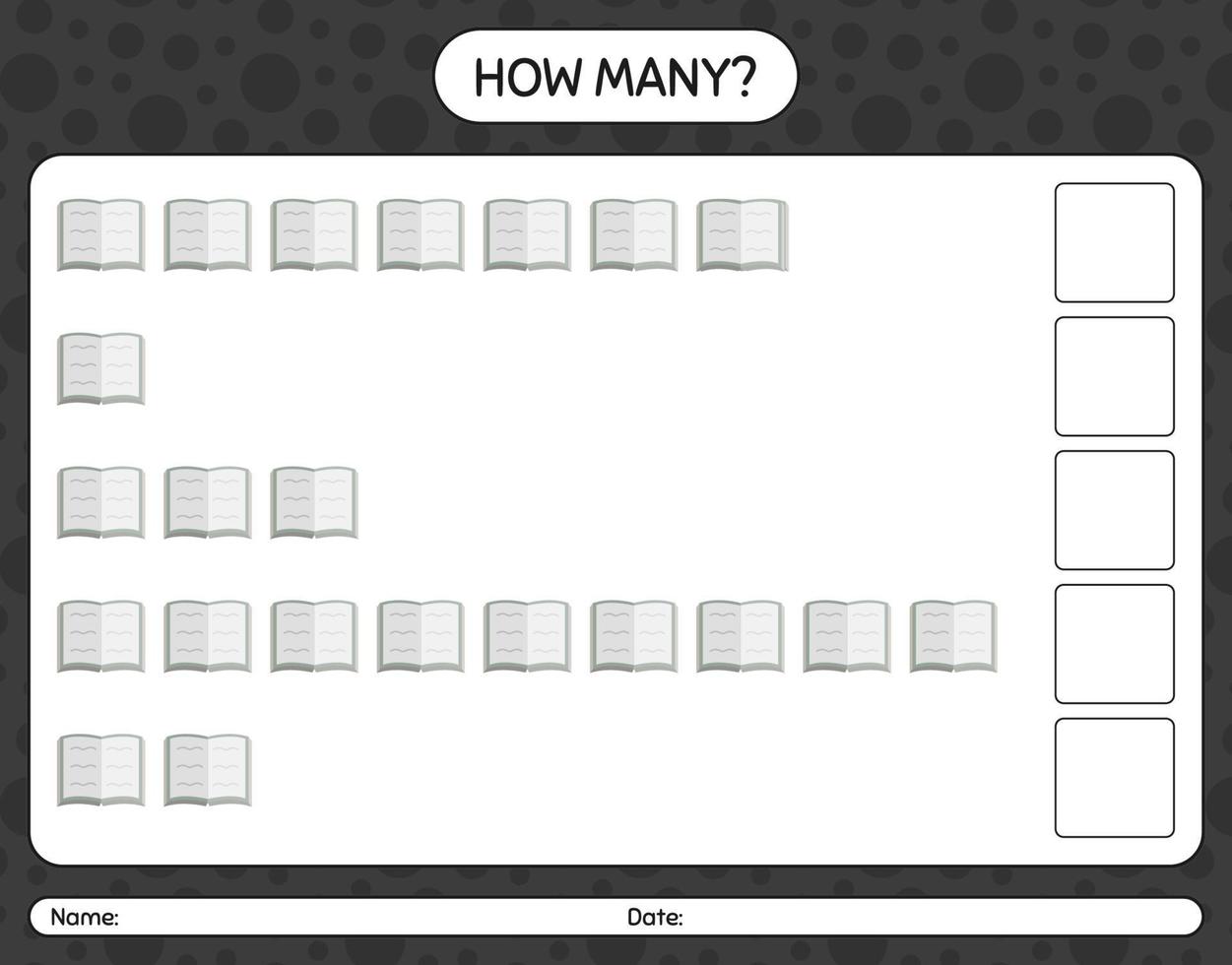 How many counting game with quran. worksheet for preschool kids, kids activity sheet, printable worksheet vector