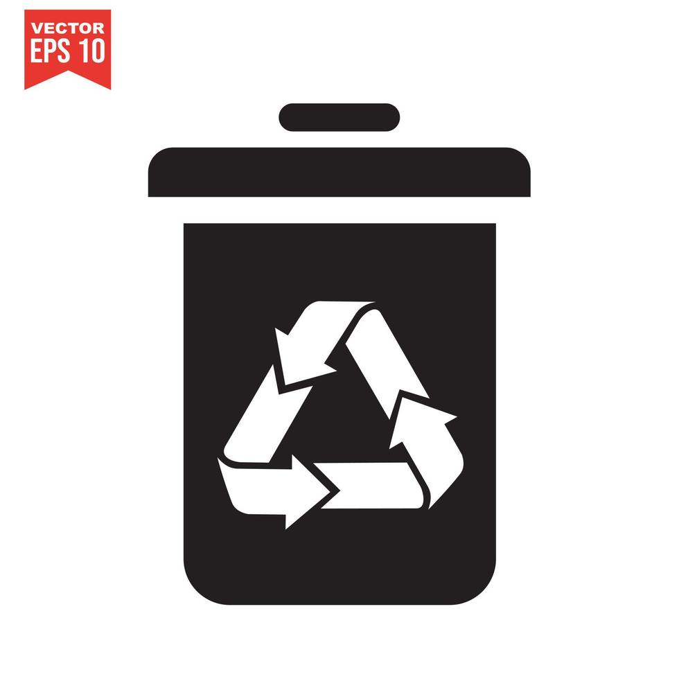 icono de papelera con signo de reciclaje. cubo de basura o cesta con símbolo de reciclaje. vector