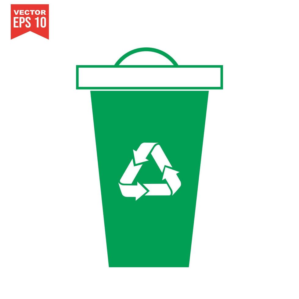 Trash can icon with recycle sign. Garbage bin or basket with recycling symbol. vector