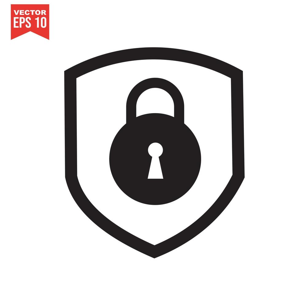 Set of security shield icons, security shields logotypes with check mark and padlock. Security shield symbols. Vector illustration.