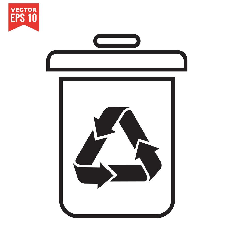 icono de papelera con signo de reciclaje. cubo de basura o cesta con símbolo de reciclaje. vector