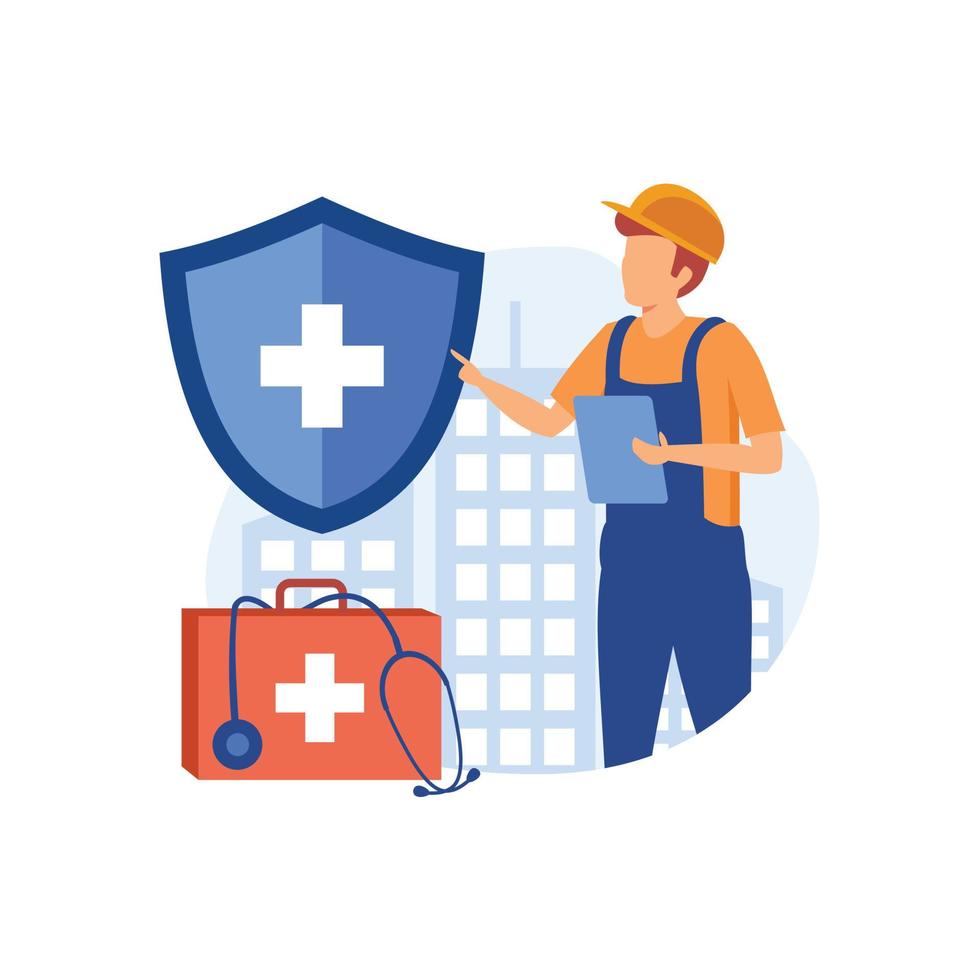 OSHA concept. Occupational safety and health administration. Government public service protecting worker from health and safety hazards on the job. Isolated flat vector illustration