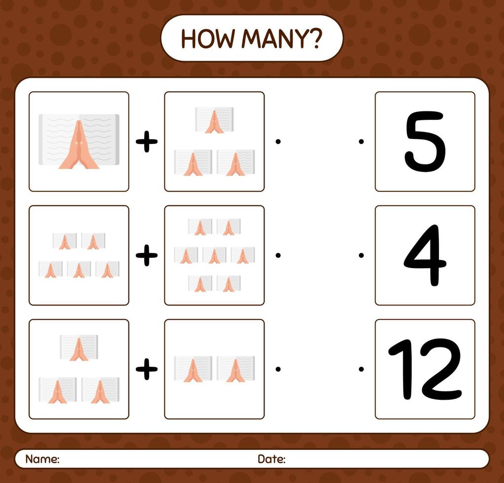 How many counting game with reading quran. worksheet for preschool kids, kids activity sheet, printable worksheet vector