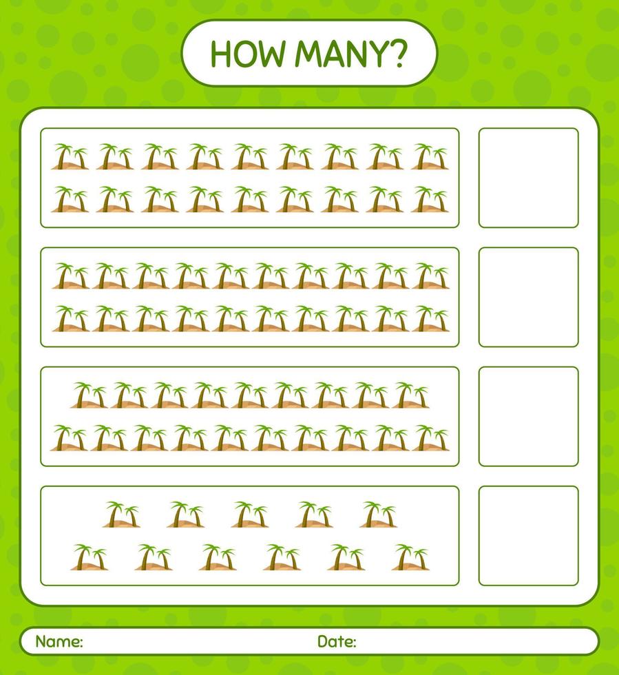 How many counting game with oasis. worksheet for preschool kids, kids activity sheet, printable worksheet vector