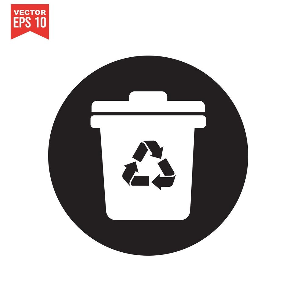 Trash can icon with recycle sign. Garbage bin or basket with recycling symbol. vector