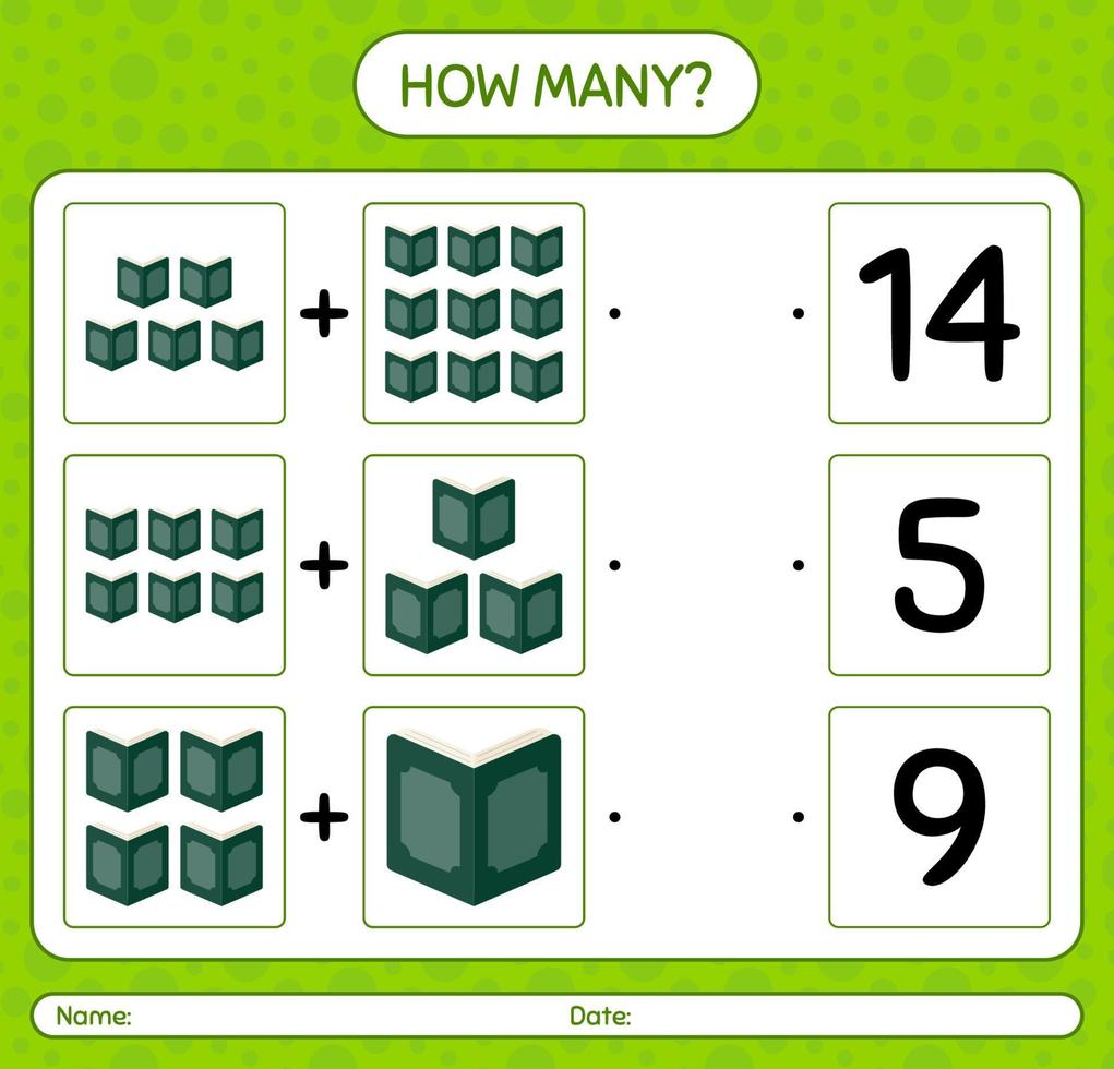 How many counting game with quran. worksheet for preschool kids, kids activity sheet, printable worksheet vector