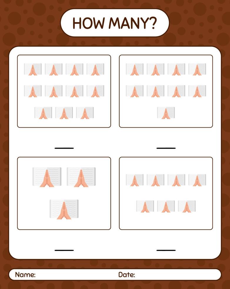 How many counting game with reading quran. worksheet for preschool kids, kids activity sheet, printable worksheet vector