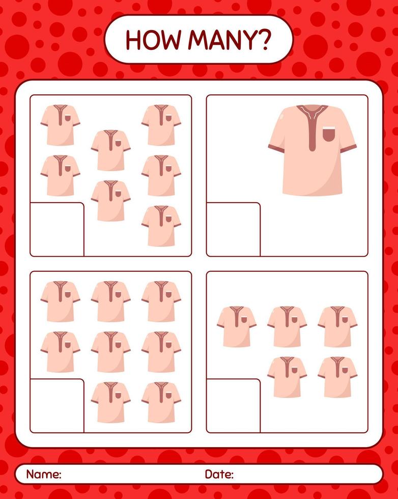 How many counting game with moslem shirt. worksheet for preschool kids, kids activity sheet, printable worksheet vector