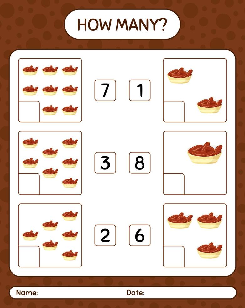 How many counting game with bowl of dates. worksheet for preschool kids, kids activity sheet, printable worksheet vector