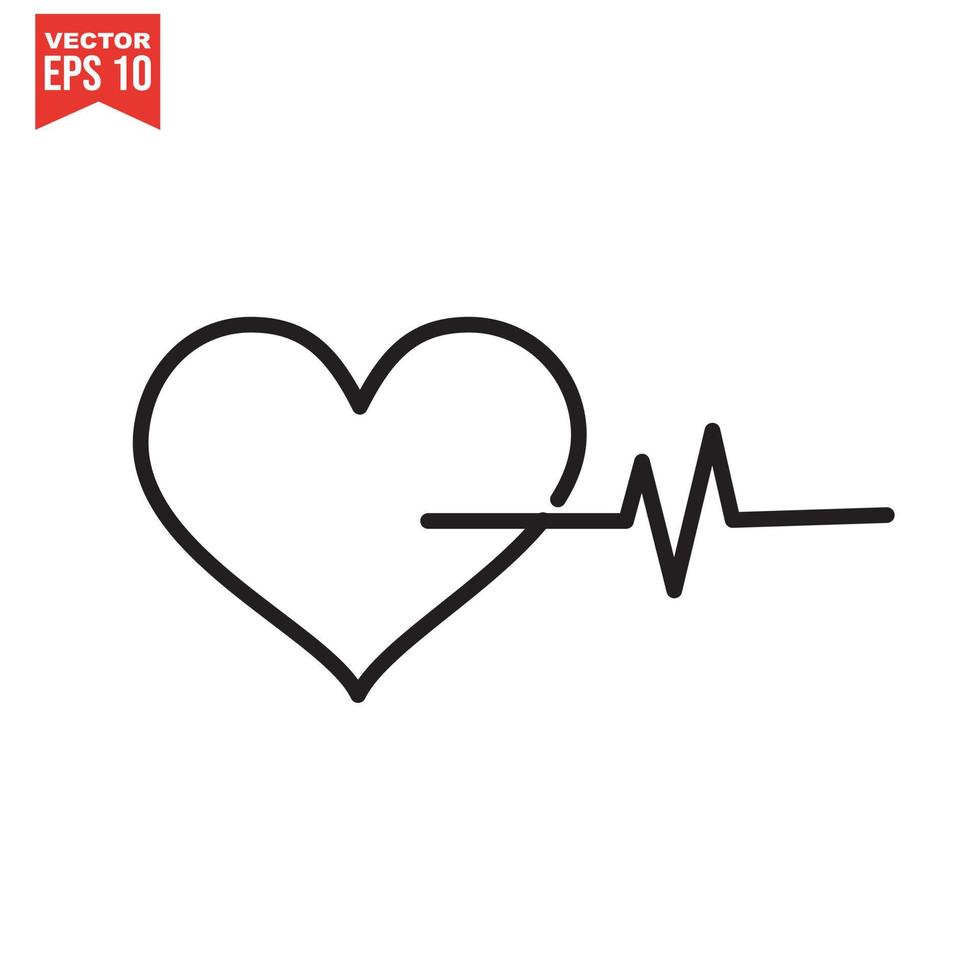 heart icon with sign heartbeat. Vector illustration. Heart sign in flat design.